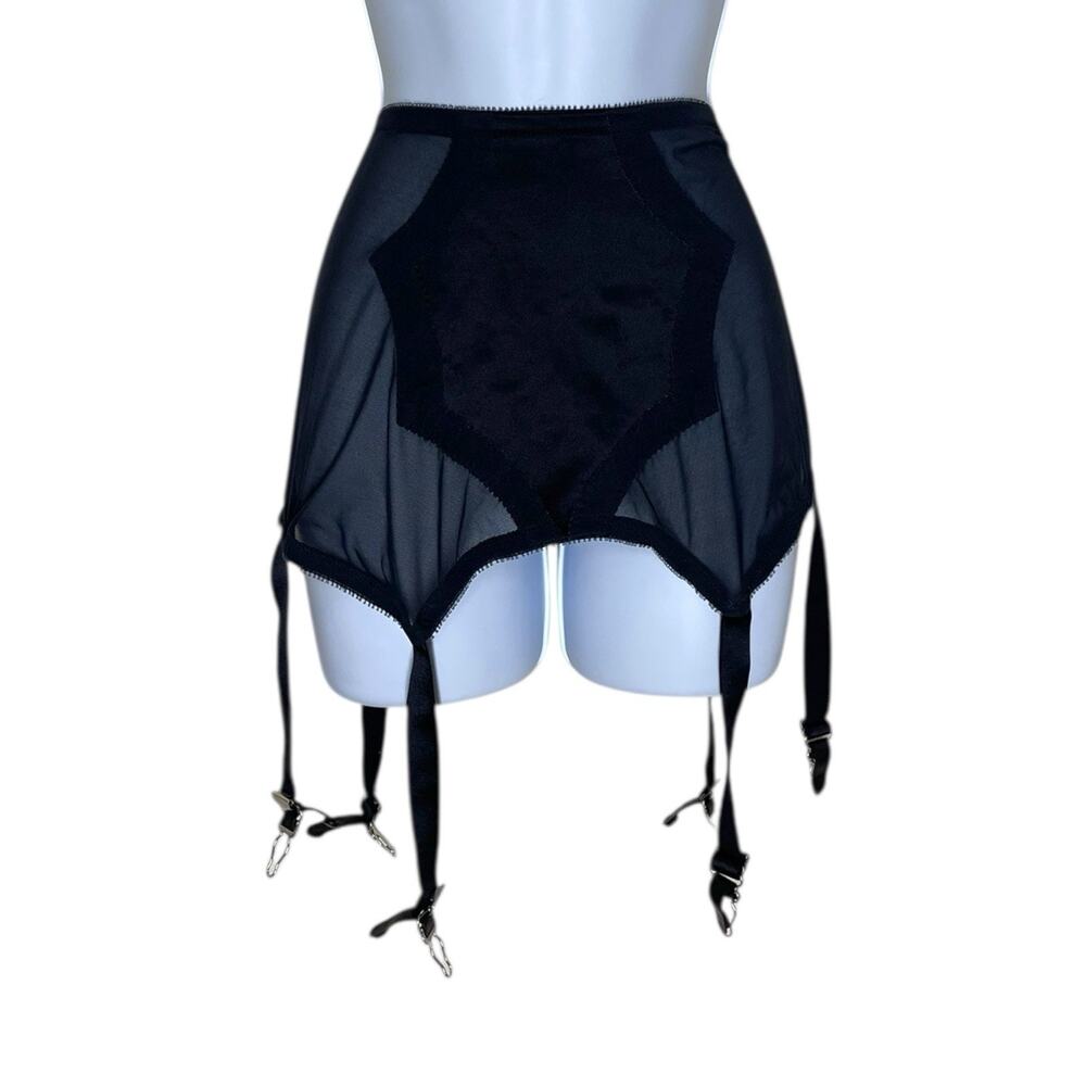 Vintage Secrets In Lace XL Black 6 Strap Garter Belt Sheer Lingerie Sexy 3183